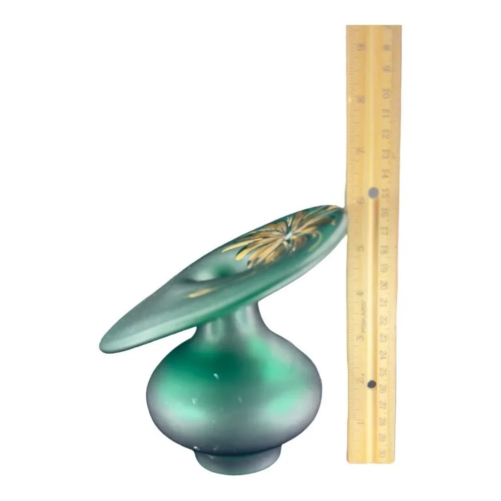 Czech Bohemian Jack In The Pulpit Satin Glossy Finish Glass Vase Green W Flower‎
